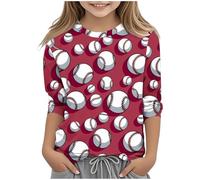 Kleoque Girls 3/4 Sleeve Shirts Crewneck Lightweight T Shirts Comfy Funny Gradient Print Blouses Cute Graphic Print Daily Tops Casual School Autumn Basic Tshirts #07Red 4-5 Years