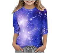 Kleoque Girls 3/4 Sleeve Shirts Crewneck Lightweight T Shirts Comfy Funny Gradient Print Blouses Cute Graphic Print Daily Tops Casual School Autumn Basic Tshirts #04Blue 4-5 Years