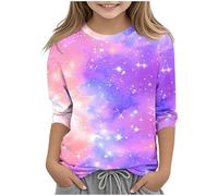 Kleoque Girls 3/4 Sleeve Shirts Crewneck Lightweight T Shirts Comfy Funny Gradient Print Blouses Cute Graphic Print Daily Tops Casual School Autumn Basic Tshirts #03Purple 9-10 Years