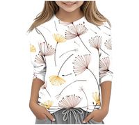 Kleoque Girls 3/4 Sleeve Shirts Crewneck Lightweight T Shirts Comfy Funny Gradient Print Blouses Cute Graphic Print Daily Tops Casual School Autumn Basic Tshirts #08Brown 4-5 Years