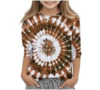 Kleoque Girls 3/4 Sleeve Shirts Crewneck Lightweight T Shirts Comfy Funny Gradient Print Blouses Cute Graphic Print Daily Tops Casual School Autumn Basic Tshirts #06Brown 4-5 Years
