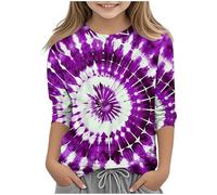 Kleoque Girls 3/4 Sleeve Shirts Crewneck Lightweight T Shirts Comfy Funny Gradient Print Blouses Cute Graphic Print Daily Tops Casual School Autumn Basic Tshirts #06Purple 3-4 Years