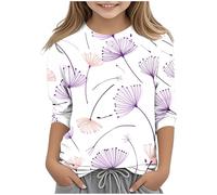 Kleoque Girls 3/4 Sleeve Shirts Crewneck Lightweight T Shirts Comfy Funny Gradient Print Blouses Cute Graphic Print Daily Tops Casual School Autumn Basic Tshirts #08Purple 3-4 Years
