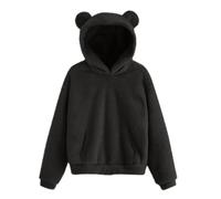 Kleoque Girls Boys Hooded Sweatshirt With Cute Bear Ear Cap Autumn Warm Plush Pullover Long Sleeve Outwear Casual Hoodies With Pocket Fleece Thermal Solid Hoodie Black 4-5 Years