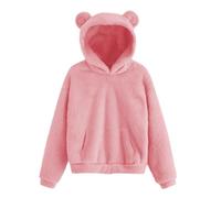 Kleoque Girls Boys Hooded Sweatshirt With Cute Bear Ear Cap Autumn Warm Plush Pullover Long Sleeve Outwear Casual Hoodies With Pocket Fleece Thermal Solid Hoodie Pink 6-7 Years