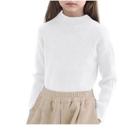 Kleoque Girl's Mock Turtleneck Sweater Ribbed Knit Long Sleeve Pullover Soft Stretch Slim Fitted Tops Warm Winter Basic Solid Color Sweater Knitwear Versatile Undershirt #01White 3-4 Years