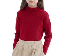 Kleoque Girl's Mock Turtleneck Sweater Ribbed Knit Long Sleeve Pullover Soft Stretch Slim Fitted Tops Warm Winter Basic Solid Color Sweater Knitwear Versatile Undershirt #01Red 2-3 Years