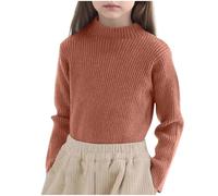 Kleoque Girl's Mock Turtleneck Sweater Ribbed Knit Long Sleeve Pullover Soft Stretch Slim Fitted Tops Warm Winter Basic Solid Color Sweater Knitwear Versatile Undershirt #01Orange 1-2 Years
