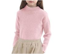 Kleoque Girl's Mock Turtleneck Sweater Ribbed Knit Long Sleeve Pullover Soft Stretch Slim Fitted Tops Warm Winter Basic Solid Color Sweater Knitwear Versatile Undershirt #01Pink 3-4 Years