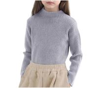 Kleoque Girl's Mock Turtleneck Sweater Ribbed Knit Long Sleeve Pullover Soft Stretch Slim Fitted Tops Warm Winter Basic Solid Color Sweater Knitwear Versatile Undershirt #01Gray 12-13 Years