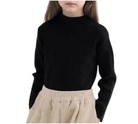 Kleoque Girl's Mock Turtleneck Sweater Ribbed Knit Long Sleeve Pullover Soft Stretch Slim Fitted Tops Warm Winter Basic Solid Color Sweater Knitwear Versatile Undershirt #01Black 9-10 Years