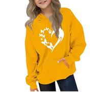 Kleoque Girls Sweatshirt Hoodies Long Sleeve Hooded Cute Graphic Print Sweatshirts Active Athletic Hooded Sweatshirt Trendy Casual Comfortable Premium School Shirts #01Yellow 5-6 Years
