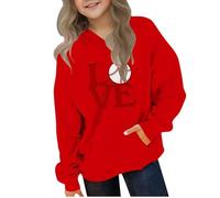 Kleoque Girls Sweatshirt Hoodies Long Sleeve Hooded Cute Graphic Print Sweatshirts Active Athletic Hooded Sweatshirt Trendy Casual Comfortable Premium School Shirts #03Red 4-5 Years