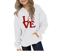 Kleoque Girls Sweatshirt Hoodies Long Sleeve Hooded Cute Graphic Print Sweatshirts Active Athletic Hooded Sweatshirt Trendy Casual Comfortable Premium School Shirts #03White 13-14 Years