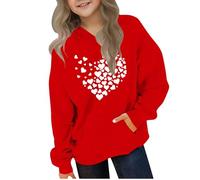 Kleoque Girls Sweatshirt Hoodies Long Sleeve Hooded Cute Graphic Print Sweatshirts Active Athletic Hooded Sweatshirt Trendy Casual Comfortable Premium School Shirts #02Red 13-14 Years