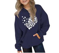 Kleoque Girls Sweatshirt Hoodies Long Sleeve Hooded Cute Graphic Print Sweatshirts Active Athletic Hooded Sweatshirt Trendy Casual Comfortable Premium School Shirts #02Navy 4-5 Years