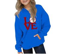 Kleoque Girls Sweatshirt Hoodies Long Sleeve Hooded Cute Graphic Print Sweatshirts Active Athletic Hooded Sweatshirt Trendy Casual Comfortable Premium School Shirts #03Blue 7-8 Years