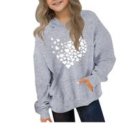 Kleoque Girls Sweatshirt Hoodies Long Sleeve Hooded Cute Graphic Print Sweatshirts Active Athletic Hooded Sweatshirt Trendy Casual Comfortable Premium School Shirts #02Gray 13-14 Years