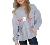 Kleoque Girls Sweatshirt Hoodies Long Sleeve Hooded Cute Graphic Print Sweatshirts Active Athletic Hooded Sweatshirt Trendy Casual Comfortable Premium School Shirts #04Gray 9-10 Years