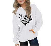 Kleoque Girls Sweatshirt Hoodies Long Sleeve Hooded Cute Graphic Print Sweatshirts Active Athletic Hooded Sweatshirt Trendy Casual Comfortable Premium School Shirts #02White 5-6 Years