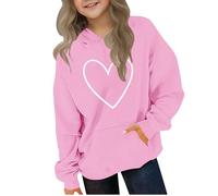 Kleoque Hoodies For Girls Uk Oversized Long Sleeve Hooded Sweatshirt Cute Graphic Print Sweatshirt Premium Winter Warm Hoodie Daily School Athletic Shirts #05Pink 13-14 Years