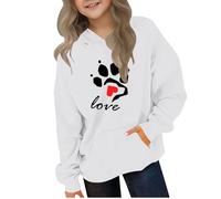 Kleoque Hoodies For Girls Uk Oversized Long Sleeve Hooded Sweatshirt Cute Graphic Print Sweatshirt Premium Winter Warm Hoodie Daily School Athletic Shirts #02White 7-8 Years