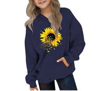 Kleoque Hoodies For Girls Uk Oversized Long Sleeve Hooded Sweatshirt Cute Graphic Print Sweatshirt Premium Winter Warm Hoodie Daily School Athletic Shirts #04Navy 4-5 Years