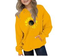 Kleoque Hoodies For Girls Uk Oversized Long Sleeve Hooded Sweatshirt Cute Graphic Print Sweatshirt Premium Winter Warm Hoodie Daily School Athletic Shirts #04Yellow 13-14 Years