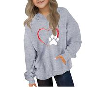 Kleoque Hoodies For Girls Uk Oversized Long Sleeve Hooded Sweatshirt Cute Graphic Print Sweatshirt Premium Winter Warm Hoodie Daily School Athletic Shirts #03Gray 11-12 Years