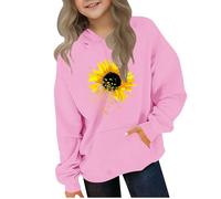 Kleoque Hoodies For Girls Uk Oversized Long Sleeve Hooded Sweatshirt Cute Graphic Print Sweatshirt Premium Winter Warm Hoodie Daily School Athletic Shirts #04Pink 13-14 Years