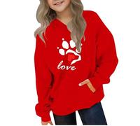 Kleoque Hoodies For Girls Uk Oversized Long Sleeve Hooded Sweatshirt Cute Graphic Print Sweatshirt Premium Winter Warm Hoodie Daily School Athletic Shirts #02Red 7-8 Years