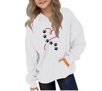 Kleoque Hoodies For Girls Uk Oversized Long Sleeve Hooded Sweatshirt Cute Graphic Print Sweatshirt Premium Winter Warm Hoodie Daily School Athletic Shirts #01White 11-12 Years