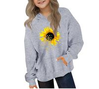 Kleoque Hoodies For Girls Uk Oversized Long Sleeve Hooded Sweatshirt Cute Graphic Print Sweatshirt Premium Winter Warm Hoodie Daily School Athletic Shirts #04Gray 4-5 Years