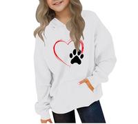 Kleoque Hoodies For Girls Uk Oversized Long Sleeve Hooded Sweatshirt Cute Graphic Print Sweatshirt Premium Winter Warm Hoodie Daily School Athletic Shirts #03White 7-8 Years