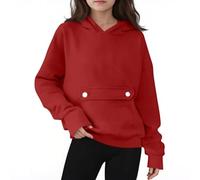 Kleoque Hoodies For Teen Girls Cute Preppy Long Sleeve Hooded Sweatshirts Youth Autumn Warm Sweatshirts Trendy Y2K Pullover With Pockets Oversized Solid Color Shirts Hooded Red 9-10 Years