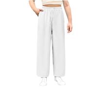 Kleoque Kids Casual Trousers Autumn Drawstring Wide Leg Pants Loose High Waist Palazzo Beach Straight Up Pants Solid Color Bottoms Outfits #01White 12-13 Years
