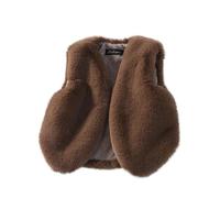 Kleoque Kids Girls Faux Fur Gilets Sleeveless Fleece Coat Thick Fuzzy Jacket Winter Sherpa Warm Thicken Waistcoat Solid Versatile Open Front Cardigan Party Prom Brown 3-4 Years