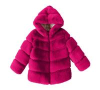 Kleoque Kids Girls Faux Fur Jacket With Hooded Fleece Coat Thick Fuzzy Jacket Outerwear Toddler Girls Furry Winter Coats Warm Hooded Utility Thermal Comfy Jackets Hot Pink 3-4 Years