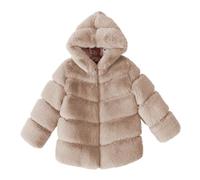 Kleoque Kids Girls Faux Fur Jacket With Hooded Fleece Coat Thick Fuzzy Jacket Outerwear Toddler Girls Furry Winter Coats Warm Hooded Utility Thermal Comfy Jackets Beige 11-12 Years