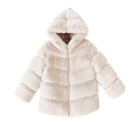 Kleoque Kids Girls Faux Fur Jacket With Hooded Fleece Coat Thick Fuzzy Jacket Outerwear Toddler Girls Furry Winter Coats Warm Hooded Utility Thermal Comfy Jackets White 5-6 Years