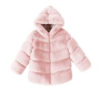Kleoque Kids Girls Faux Fur Jacket With Hooded Fleece Coat Thick Fuzzy Jacket Outerwear Toddler Girls Furry Winter Coats Warm Hooded Utility Thermal Comfy Jackets Pink 13-14 Years