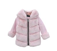 Kleoque Teen Girls Faux Fur Hooded Jackets Fleece Coats Thick Fuzzy Jackets Puffer Thicken Winter Coats Trendy Casual Daily Thermal Long Sleeve Coats Pink 7-8 Years