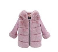 Kleoque Teen Girls Faux Fur Hooded Jackets Fleece Coats Thick Fuzzy Jackets Puffer Thicken Winter Coats Trendy Casual Daily Thermal Long Sleeve Coats Watermelon Red 7-8 Years