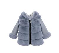 Kleoque Teen Girls Faux Fur Hooded Jackets Fleece Coats Thick Fuzzy Jackets Puffer Thicken Winter Coats Trendy Casual Daily Thermal Long Sleeve Coats Gray 9-10 Years
