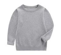Kleoque Toddler Boys And Girls Winter Sweater Round Neck Pullover Solid Color Knitted Fleece Long Sleeve Soft Cozy Active Tshirts Warm Base Layer Top Tee Outdoor Workout #01Gray 7-8 Years