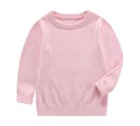 Kleoque Toddler Boys And Girls Winter Sweater Round Neck Pullover Solid Color Knitted Fleece Long Sleeve Soft Cozy Active Tshirts Warm Base Layer Top Tee Outdoor Workout #01Pink 11-12 Years