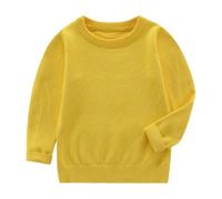 Kleoque Toddler Boys And Girls Winter Sweater Round Neck Pullover Solid Color Knitted Fleece Long Sleeve Soft Cozy Active Tshirts Warm Base Layer Top Tee Outdoor Workout #01Yellow 2-3 Years
