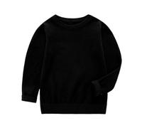 Kleoque Toddler Boys And Girls Winter Sweater Round Neck Pullover Solid Color Knitted Fleece Long Sleeve Soft Cozy Active Tshirts Warm Base Layer Top Tee Outdoor Workout #01Black 9-10 Years