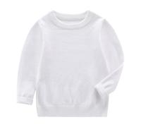 Kleoque Toddler Boys And Girls Winter Sweater Round Neck Pullover Solid Color Knitted Fleece Long Sleeve Soft Cozy Active Tshirts Warm Base Layer Top Tee Outdoor Workout #01White 5-6 Years