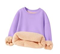 Kleoque Unisex Boys Girls Sherpa Lined Pullover Crewneck Winter Warm Sweatshirt Fleece Long Sleeve Sweatshirts Crewneck Everyday Wear School Home Loungewear #01Purple 15-16 Years